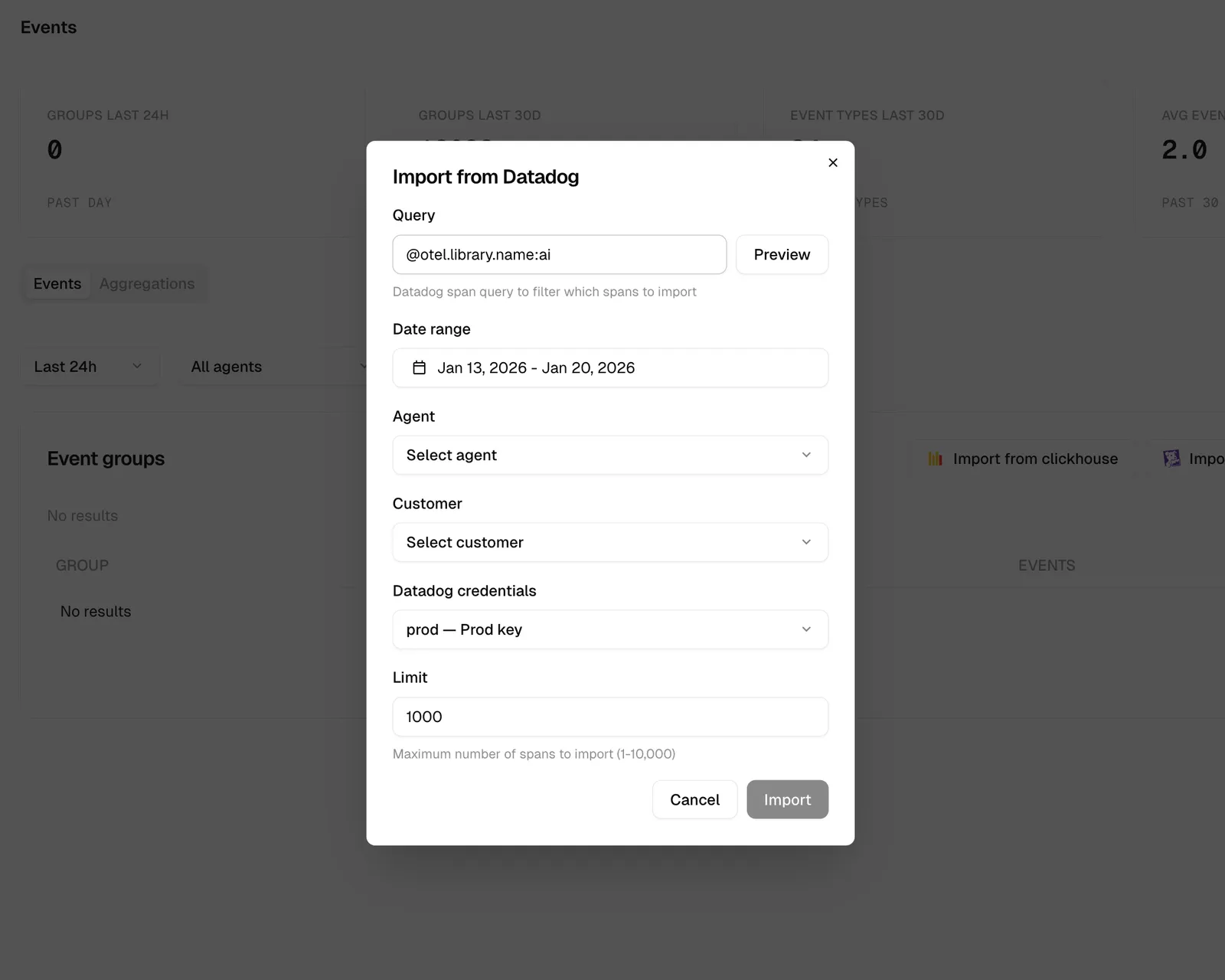 Import spans from Datadog