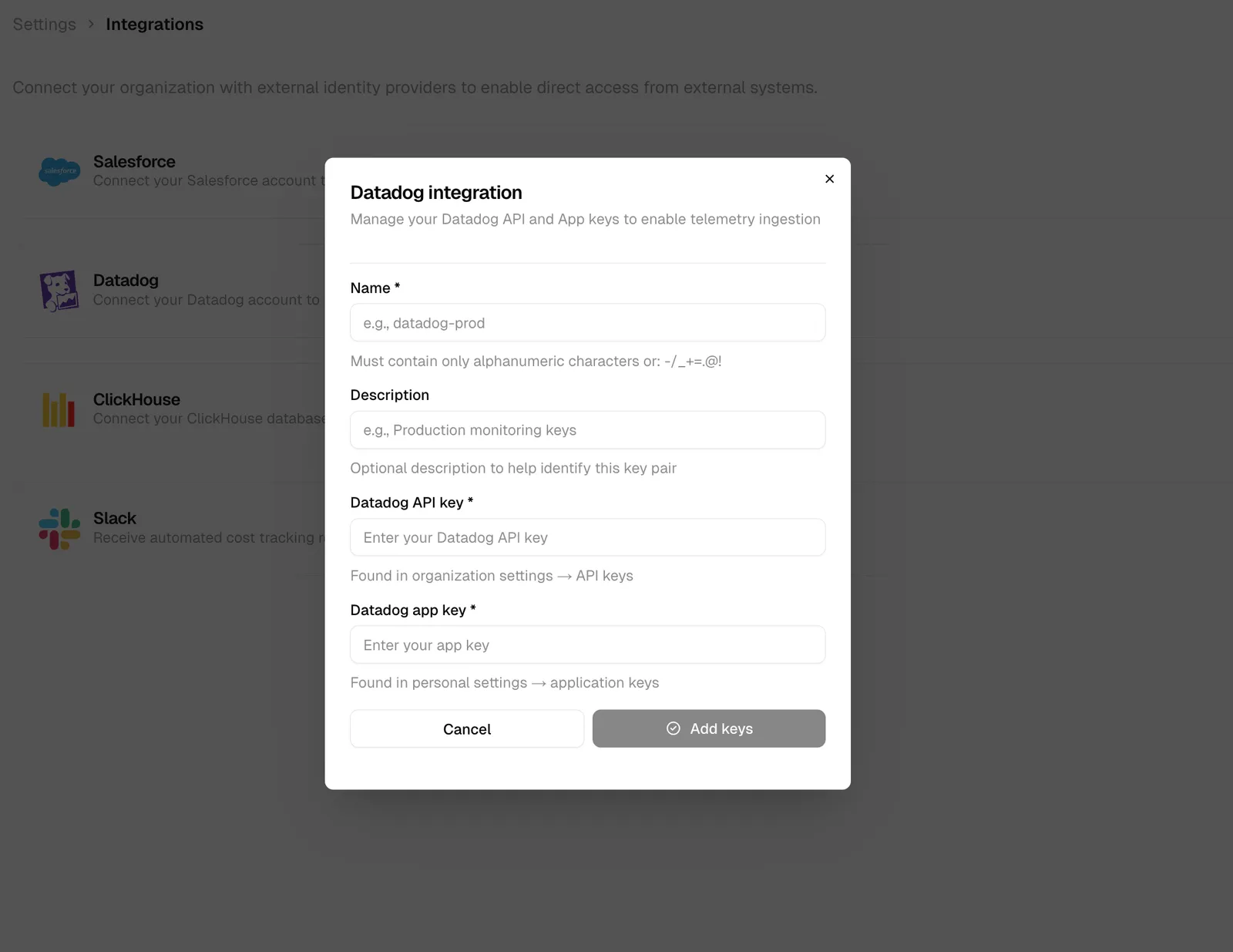 Datadog integration setup